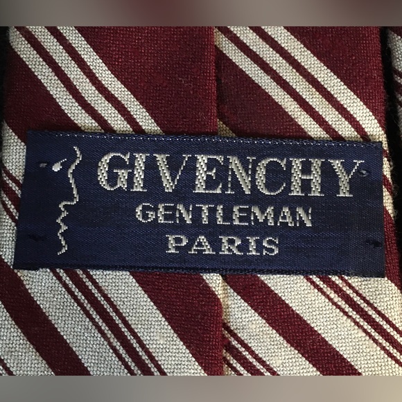 Givenchy - 100% Silk Maroon And Off White Striped Tie - Picture 7 of 8